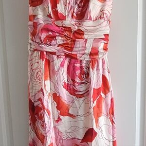 Silk Knit Dress in Pink and Red Floral Pattern